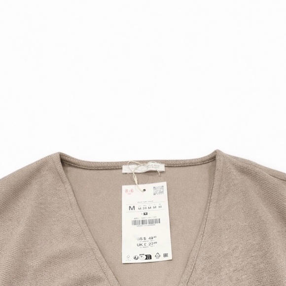 Zara Beige Asymmetrical Wrap Dress Size Medium NWT - Picture 7 of 7